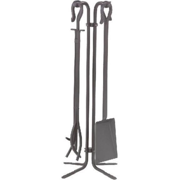 Wrought Iron Fireplace Tool Set, Natural Iron - 5 Piece