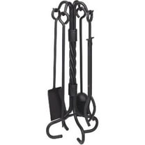 Wrought Iron Fireplace Tool Set with Twist Stand, Black - 5 Piece