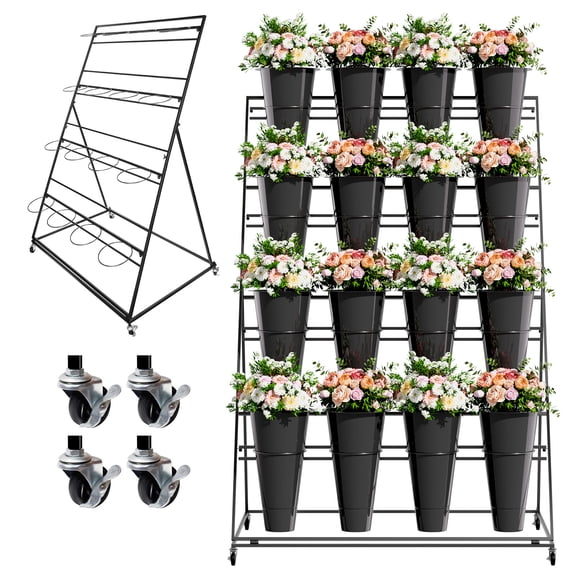 Wrought Iron Floral Stand, Multi-Layer Display Holder With 16 Black Barrels, Complete Assembly Rack, Elegant Display Unit For Wedding Venue, Outdoor Celebration Events