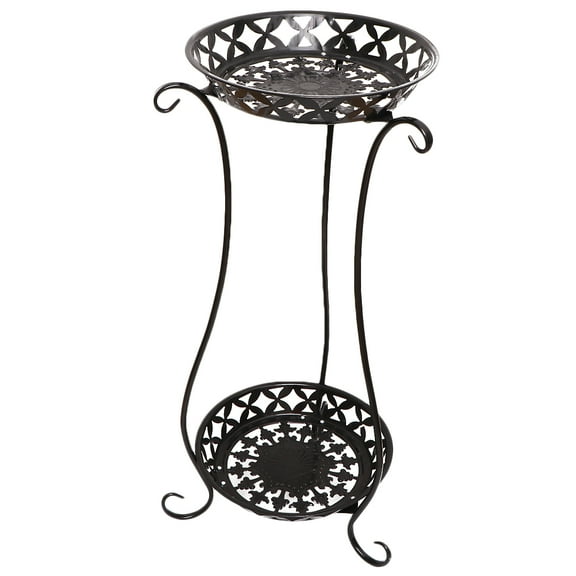 Wrought Iron Flowerpot Rack Wrought Iron Flowerpot Rack Double Layer Plant Pot Stand Decorative Flower Pot Vase Shape Shelf for Home Balcony Garden (Black, 640mm Height)