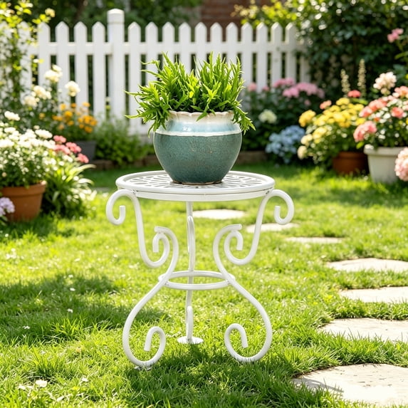 Wrought Iron Gazing Ball Plant Stand, Multipurpose Decorative Metal Plant Riser for Yard, Flower Bed, Patio, Porch & Indoor Display