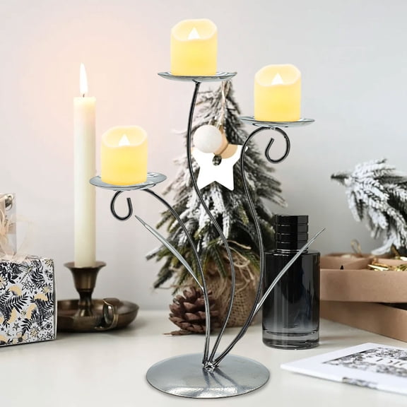 Wrought Iron Handicrafts, Iron Candlestick Light Tripod Tulip Shaped Decorative Art Piece, Candlesticks, Living Room Tabletops, Versatile Decorations, Rust-proof(3)