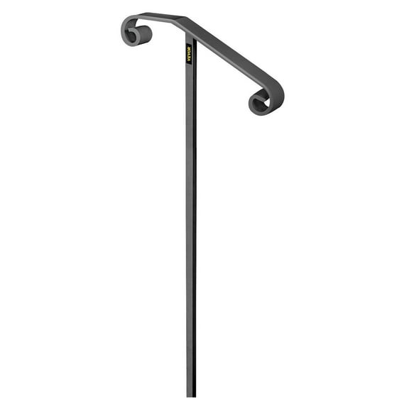 Wrought Iron Handrail Single Post Gray - Outdoor Stair Railing for 1-2 Steps - Grab Rail Support In Ground Mount