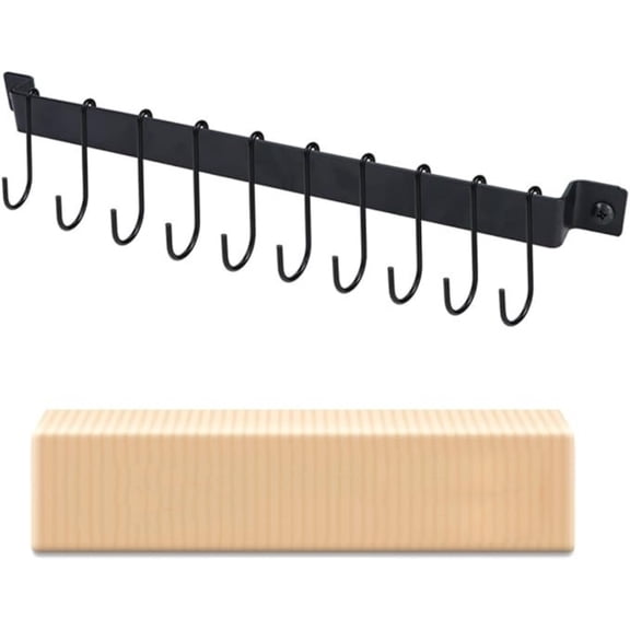 Wrought Iron Kitchen Holder: 10-Hook Wall-Mounted Utensil Rack with Black Finish - Ideal for Pots, Pans, Coffee Mugs