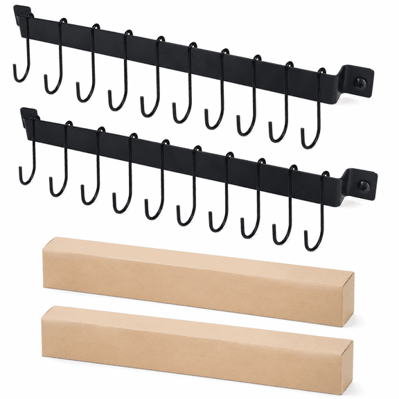 Wrought Iron Kitchen Holder: 10-Hook Wall-Mounted Utensil Rack with Black Finish