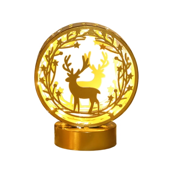 Wrought Iron LED Christmas Night Light – Hollow Decorative Table Lamp for Holiday Window Display, Battery Powered Festive Ornament (White/Gold/Red)