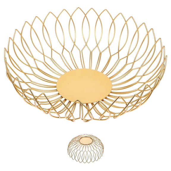 Wrought Iron Lace Fruit Plate Macrame Basket Storage Golden