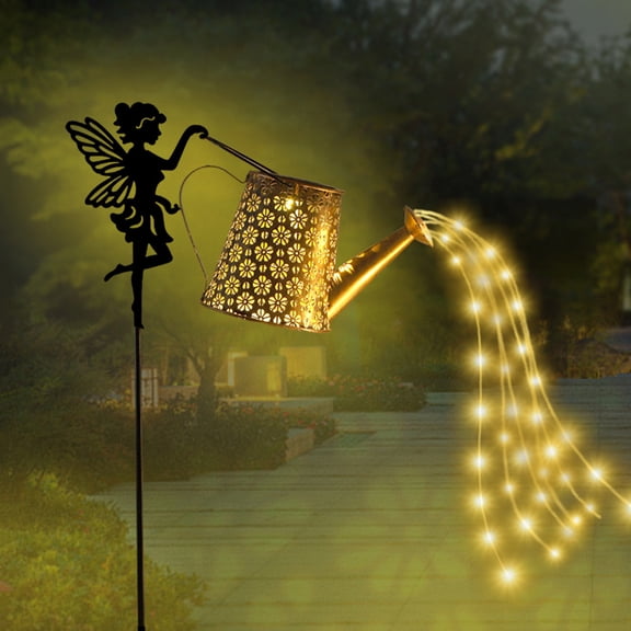 Wrought Iron Lamp Solar-Powered Mini Flower Water Bottle Lantern Outdoor Garden Decorative Light with Gold Iron Finish and Warm LED Glow,28cm(1PCS) JASKFLY