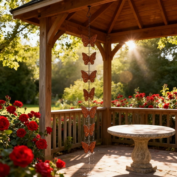 Wrought Iron Ornament Outdoor Patio Metal Garden Art Butterflys Wind Chime Metal Crafts Suitable For Terraces Can Too Be Used As A Rainwater Harvesting Chain O