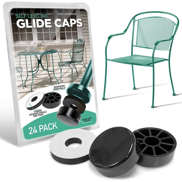 Wrought Iron Patio Furniture Feet Caps (24 Pack, Black) 1.5" Round