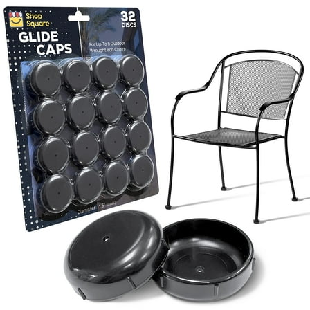 Wrought Iron Patio Furniture Feet Caps (32 Pack, Black) - 1.5" Round Plastic Outdoor Chair Leg Caps