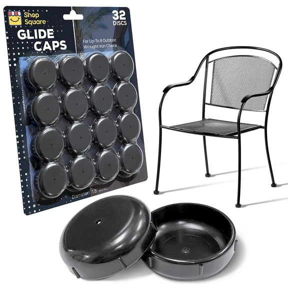 Wrought Iron Patio Furniture Feet Caps (32 Pack, Black) - 1.5" Round Plastic Outdoor Chair Leg Caps