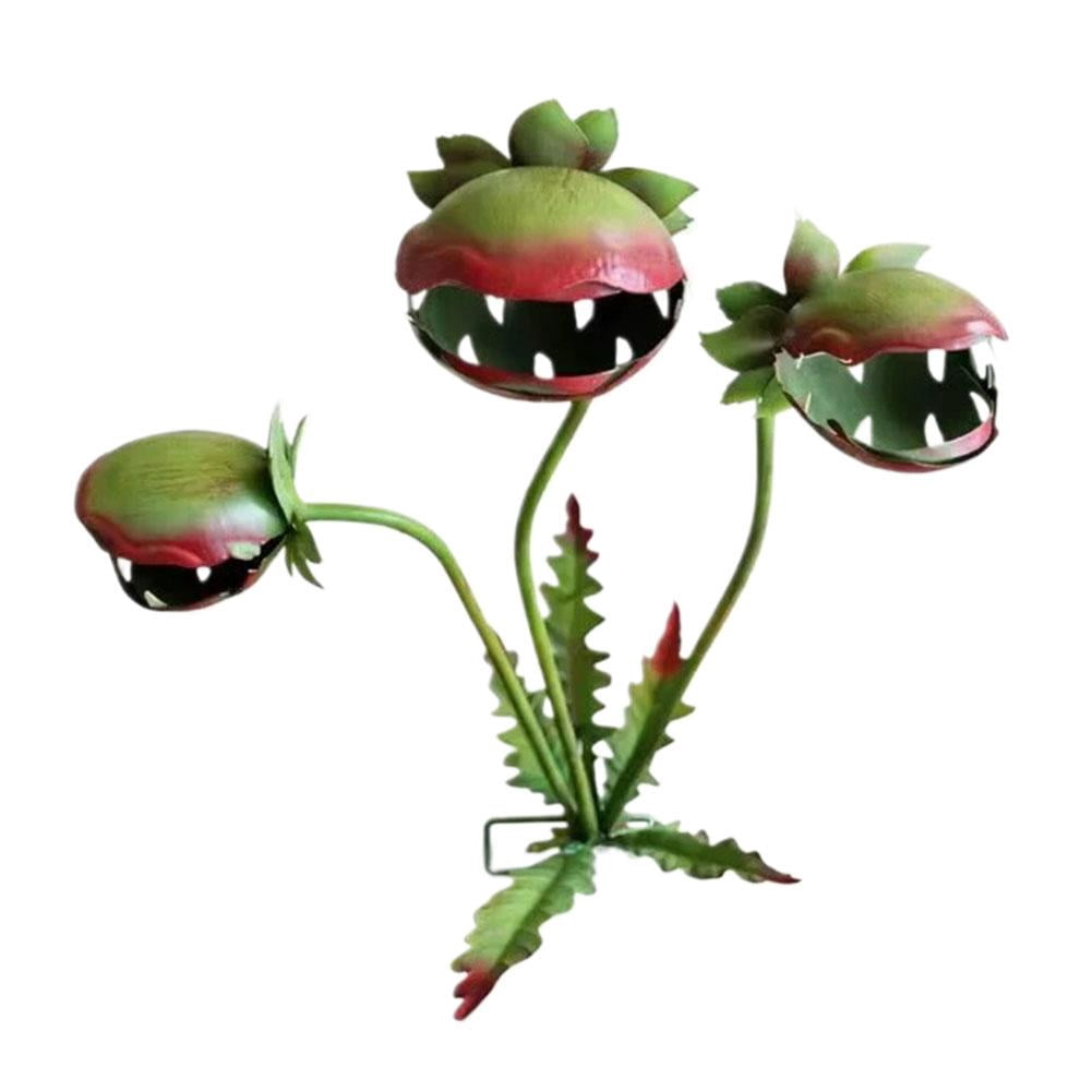 Wrought Iron Piranha Plant Garden Stake, Robust Metal Carnivorous Flower Statue, Resilient Hand-Painted Spooky Yard Art for Halloween & Gothic Decor, Sturdy 11.8-Inch Outdoor Ground Ornament