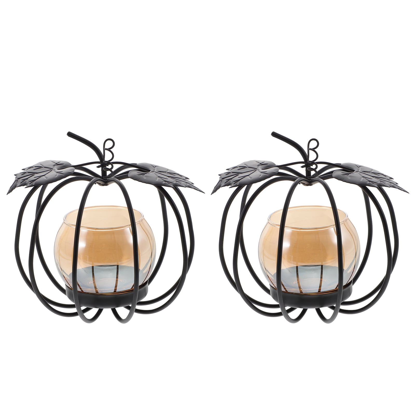 Wrought Iron Pumpkin Candle Holder Table Candlestick Stands Shaped Tea