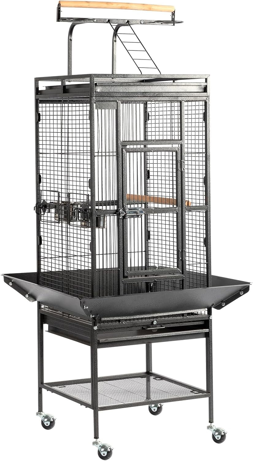Image showcasing Wrought Iron Rolling Large Parrot Bird Cage,65-inch Wrought Iron Large ...