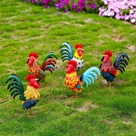 Wrought Iron Rooster Figurine Metal Garden Ornament Outdoor Courtyard Landscape Decor Summer Patio Father's Day Gift Farm Animal Statue Lawn Display