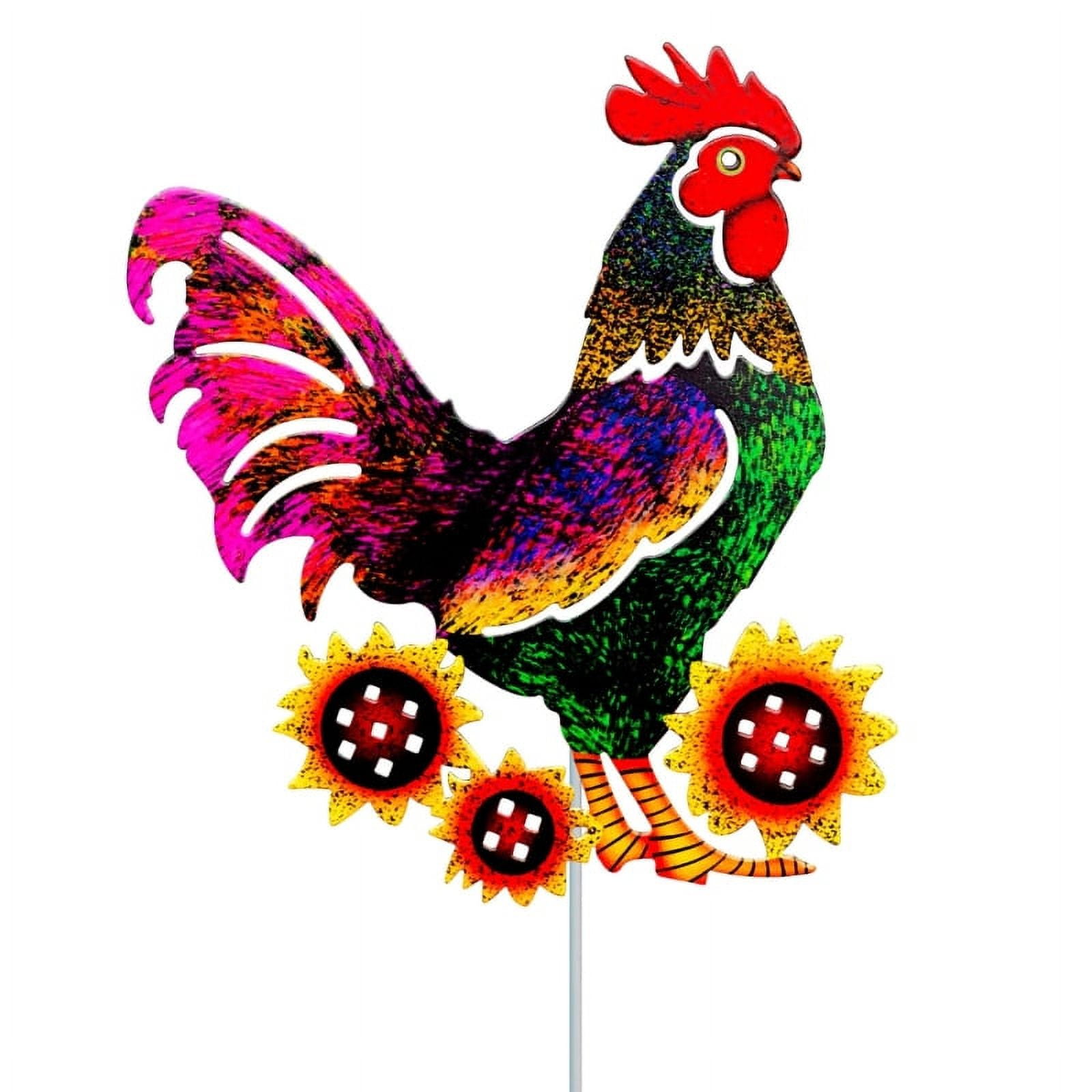 Wrought Iron Rooster Garden Stake Metal Garden Sign Ground Plug Stakes