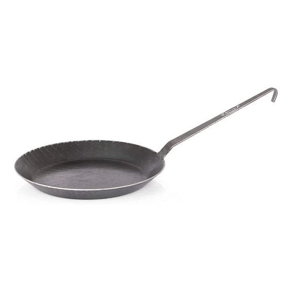 Wrought Iron Skillet, Long Handle Pan Conducts Heat Evenly, Indoor/Outdoor Camping Cookware for Campfire or Home Kitchen Use, Stove to Table Serveware