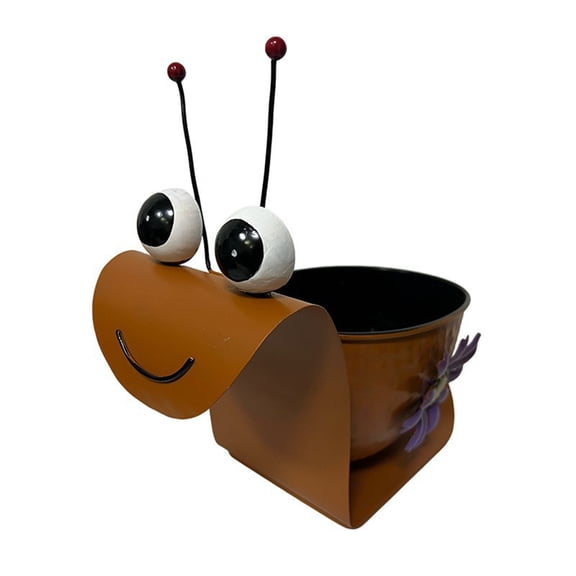 Wrought Iron Snail Flower Pot, Rustproof Metal Planter with Smiling Snail Shape for Garden Patio Indoor Plants Decor