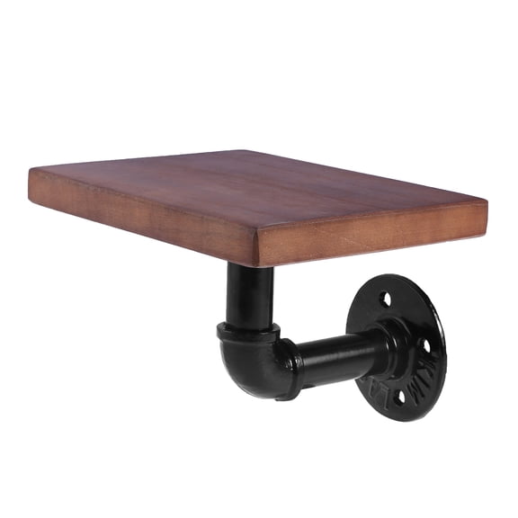 ULTNICE Industrial Style Wrought Iron and Solid Wood Wall Hanging Shelf for Home Decoration Black Color