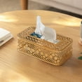 thumbnail image 1 of Wrought Iron Tissue Box Holder Gold | Desktop Storage Organizer for Living Room Bedroom | Multi-Functional Remote Control Pen Case | Modern Decorative Metal Cover 8.46"x4.53"x3.15", 1 of 6