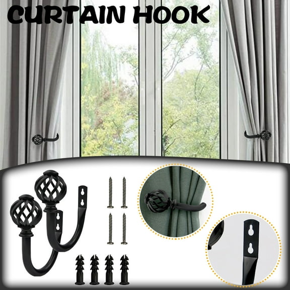 Wrought Iron U-Shaped Curtain Holdback - Matte Vintage Window Decoration Accessories, Multi-Functional Wall Hook with Screws Included