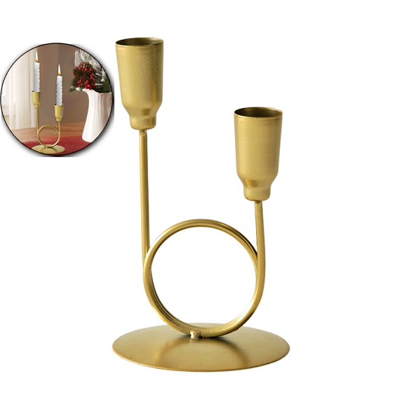 Wrought Iron U-Shaped Double-Headed Candlestick Holder for Dining Table – Gold, 6.1x3.54x1.97in