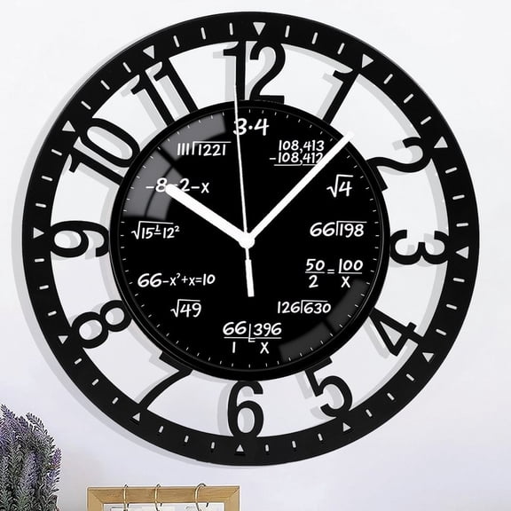 Wrought Iron Wall Clock 10 Inch Math Teaching Style Clock Black Battery Operated Quartz Silent Non Ticking Wall Clocks for Classroom Bedroom Study Room Style 10×10inch(25×25cm)