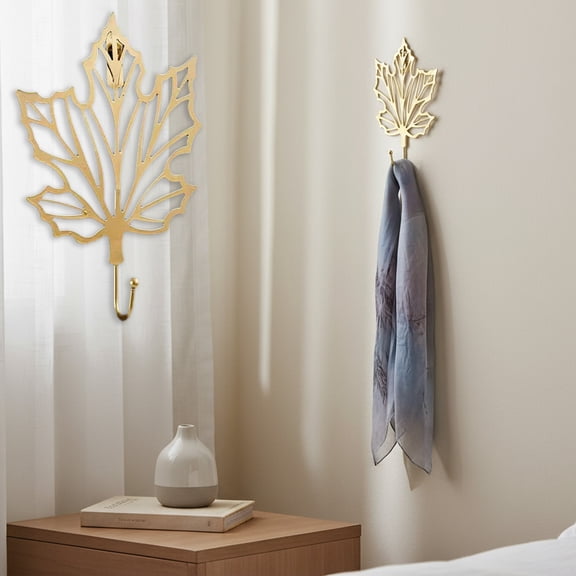 Wrought Iron Wall Hook | Maple Leaf Design | Gold Finish | Decorative Coat & Hat Holder | Modern Welded Construction | Entryway Homestay Hotel Fitting Room Organizer | 1 Pack | 7.87x4.72x1.18in