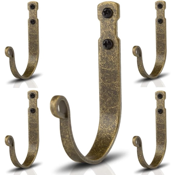 Wrought Iron Wall Mounted Hooks Heavy Duty Garage Storage Organizer Decorative Hanger for Home Garage Bathroom Kitchen Door Office Hanging Coat, Keys, Towel, Tools, Bags, Hat (Bronze)