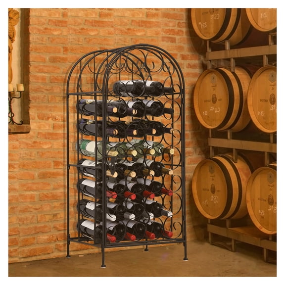 Wrought Iron Wine Rack 35 Bottle Cabinet with Lock, Black Home Bar Storage