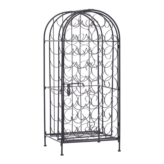 HOMCOM 35 Bottle Wrought Iron Wine Rack Cabinet with Lock - Black
