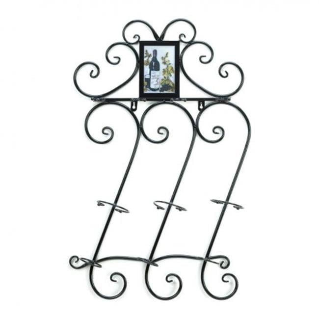 Black Wrought Iron Scrollwork Wine Wall Rack with Photo Frame