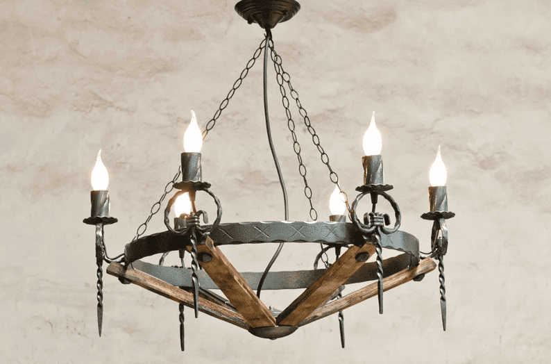 Wrought iron chandelier lights - Rustic chandelier - Chandelier lighting - Ceiling lights - Iron chandelier - Wood chandelier