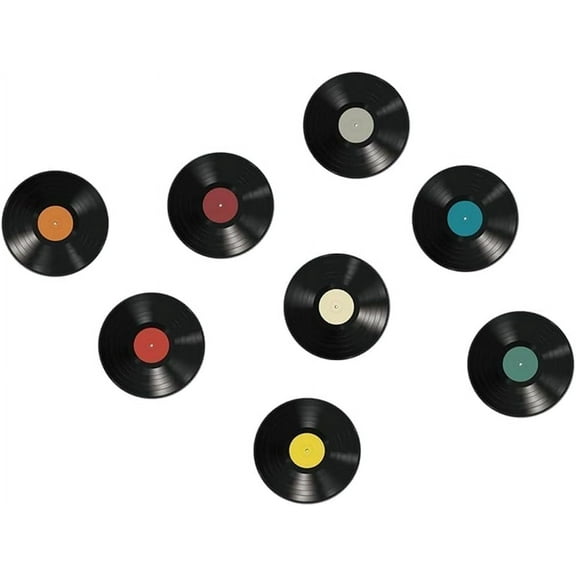 Jimin 8 Pack Blank Vinyl Records Decor Wall Stickers, 9in CD Album Cover Posters, Fake Vinyl Records Bedroom Decor for Rock and Roll Music Party Decorations (Made By Cardboard)
