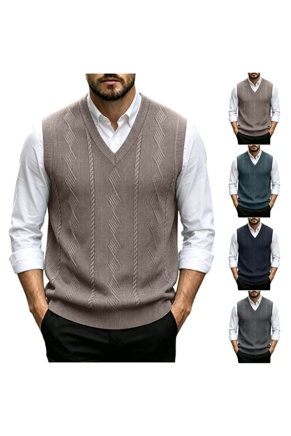 Wrtxtat Argyle Sweater for Men Warm Classic V Neck Sleeveless Pullover Sweaters Comfort Wool Blend Classic Fall Knit Tops Black XXL