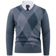 thumbnail image 1 of Wrtxtat Argyle Sweaters for Men Autumn Casual Midweight Stretchable Loungewear Pullover Slim Fit V-Neck Long Sleeve Sweater Gray XXXL, 1 of 4