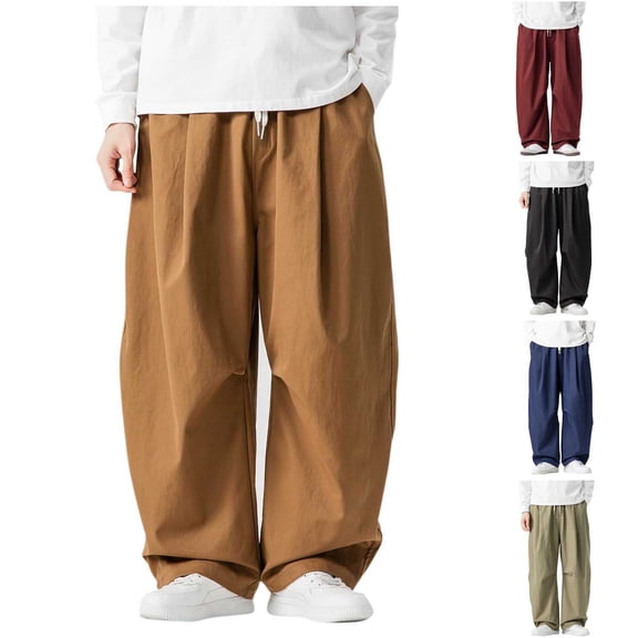 Wrtxtat Baggy Wide Leg Pants for Men Drawstrings Elastic Waist Parachute Pants with Pockets Casual Vintage Fall Spring Slacks Trousers Big and Tall Gray XXXXL