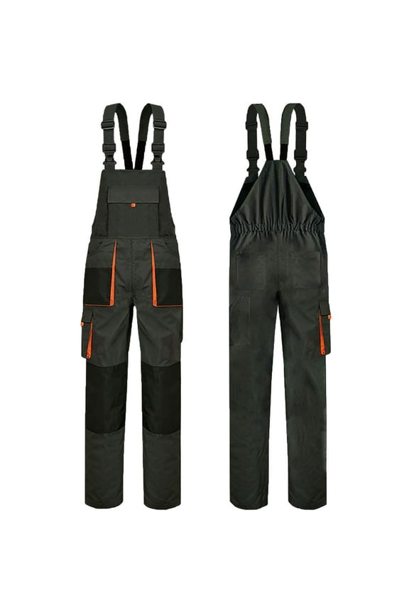 Bib Overalls for Men Utility Labor Protective Trousers with Multiple Pockets Solid Color Work Contruction Cargo Pants Big and Tall Dark Gray XL