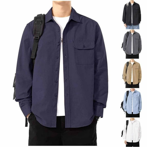 Wrtxtat Button Down Shirts for Men Lapel Long Sleeve Solid Color Shirts with Chest Pocket Cotton Cozy Stretch Soft Regular Fit Work Shirts Black XL