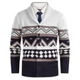 thumbnail image 1 of Wrtxtat Button Down V-Neck Sweater for Men Fall Heavyweight Thermal Fleece Cardigan Fashion Fair Isle Long Sleeves Knit Pullover White S, 1 of 3