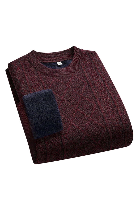 Cable Knit Sweaters for Men Autumn Casual Cable Knit Thermal Top Midweight Solid Color Long Sleeves Pullover Big and Tall Wine XL