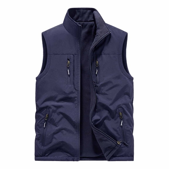 Wrtxtat Cargo Vest for Men Reversible Full Zip Mock Neck Sleeveless Outerwear with Multiple Pockets Fall Winter Outdoor Travel Hiking Fishing Vest Big and Tall Blue XXXL