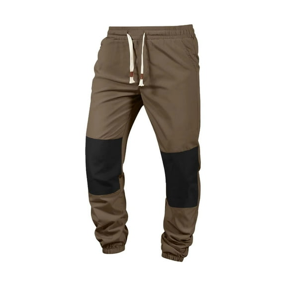 Wrtxtat Chino Joggers for Men Fashion Colorblock Tapered Trousers with Pockets Elastic Waist Drawstrings Sweatpants Brown M