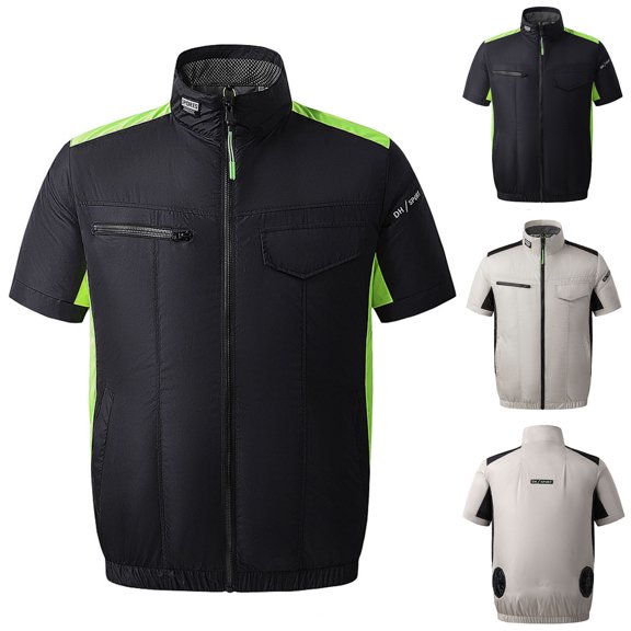 Wrtxtat Cooling Vest for Men USB Rechargeable Fans Air Conditioned Clothes Zip-Up Short Sleeve Jacket Stay Cool in Hot Weather Outdoor Hiking Hunting Cycling Shirts Black M