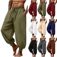 thumbnail image 1 of Wrtxtat Cotton Linen Pants for Men Drawstrings Elastic Waist Parachute Trousers with Pockets Tapered Baggy Boho Hippie Beach Vacation Pants Navy XXXL, 1 of 10