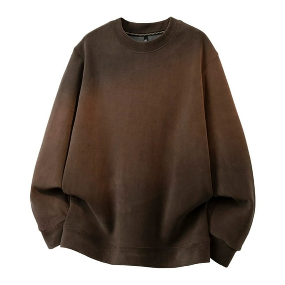 Wrtxtat Crewneck Swaetshirt for Men Autumn Fashion Warm Midwieght Solid Color Pullover Loose Fit Long Sleeve Tee Shirt Coffee L