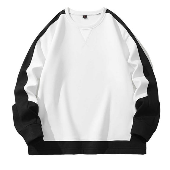 Wrtxtat Crewneck Sweatshirts for Men Relaxed Fit Fall Fashion Midweight Pullover Long Sleeves Color Block Sports Top Big and Tall White XXXXL