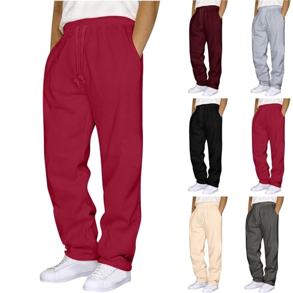 Wrtxtat Drawstring Elastic Waist Pants for Men Straight Leg Pockets Trousers Lightweight Cozy Soft Lounge Athletic Sweatpants Big and Tall Black XXXL