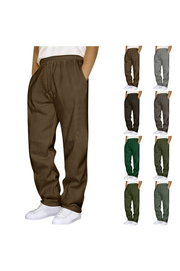 Wrtxtat Drawstring Elastic Waist Pants for Men Straight Leg Pockets Trousers Lightweight Cozy Soft Lounge Athletic Sweatpants Big and Tall Bronze S